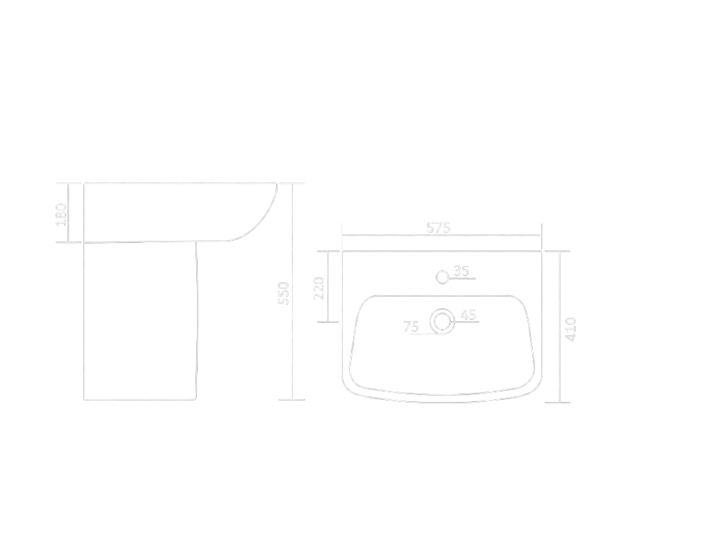 Lexus Full Pedestal Basin Technical Dimensions