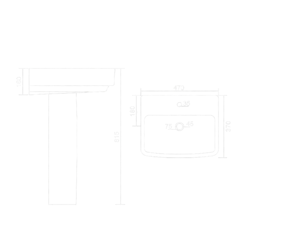 Mini Lexus Full Pedestal Basin Technical Dimensions