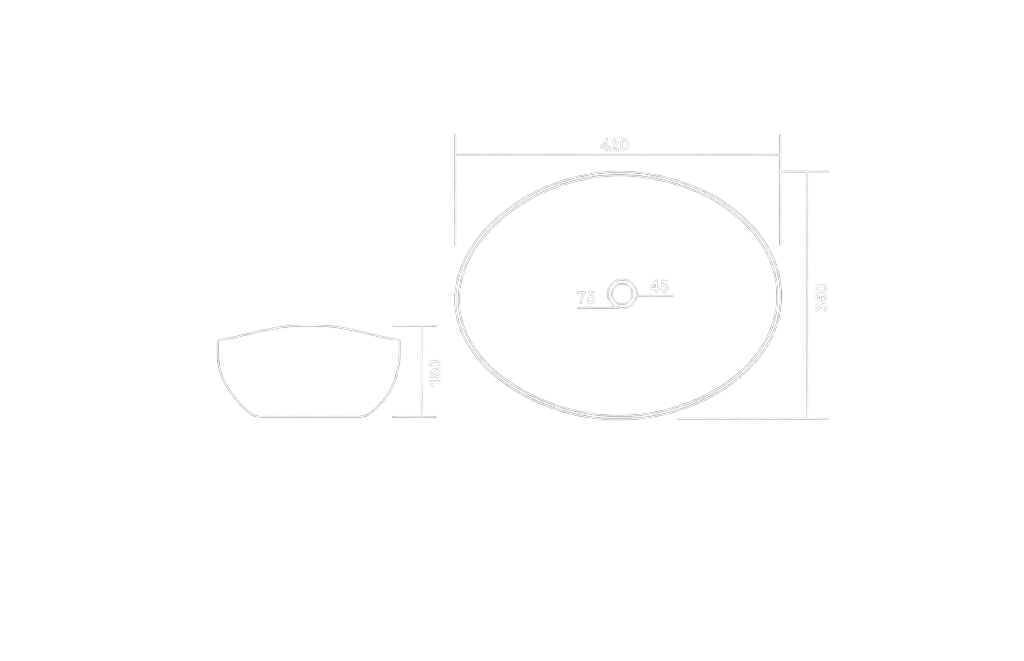 Zuby Table Top Basin Technical Dimensions