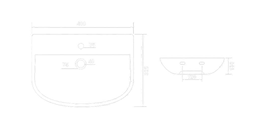 Beat Wall Mounted Basin Technical Dimensions