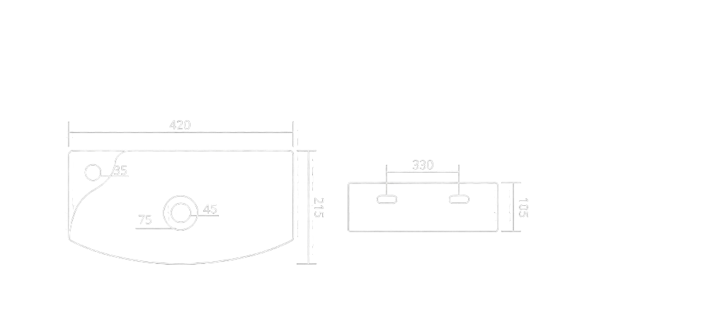 Samson Wall Mounted Basin Technical Dimensions