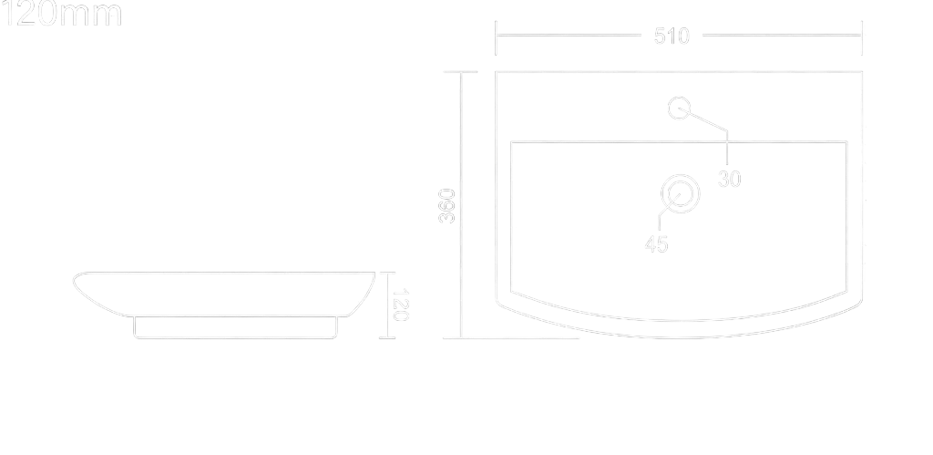 Olina Wall Mounted Basin Technical Dimensions