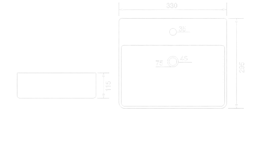 Maza Wall Mounted Basin Technical Dimensions