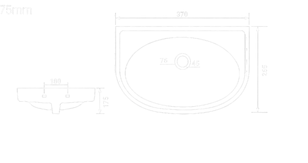 Rubic Wall Mounted Basin Technical Dimensions