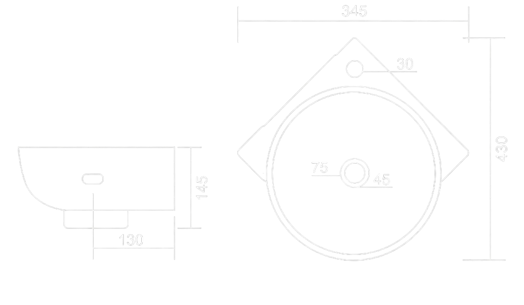 Oval Corner Basin Technical Dimensions