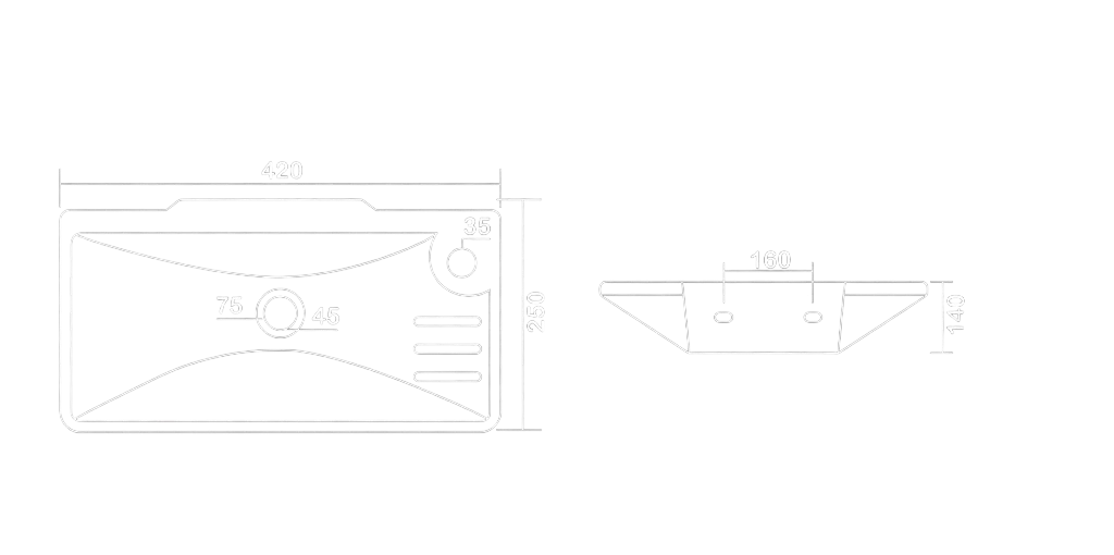 Rex Wall Mounted Basin Technical Dimensions