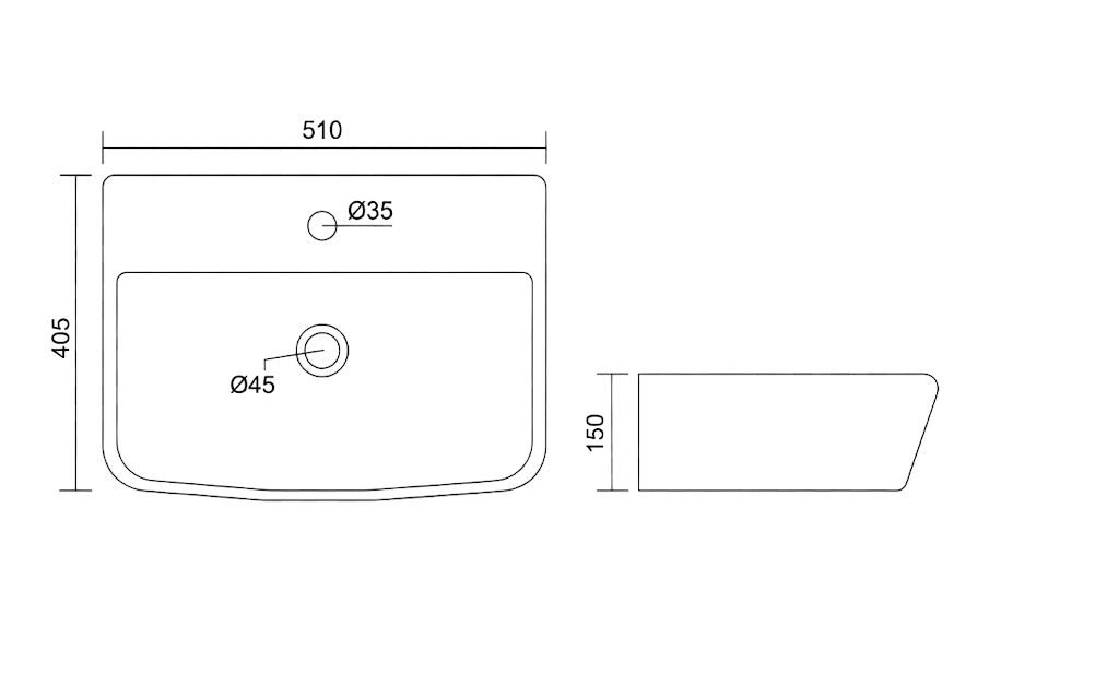 Soul Wall Mounted Basin Technical Dimensions