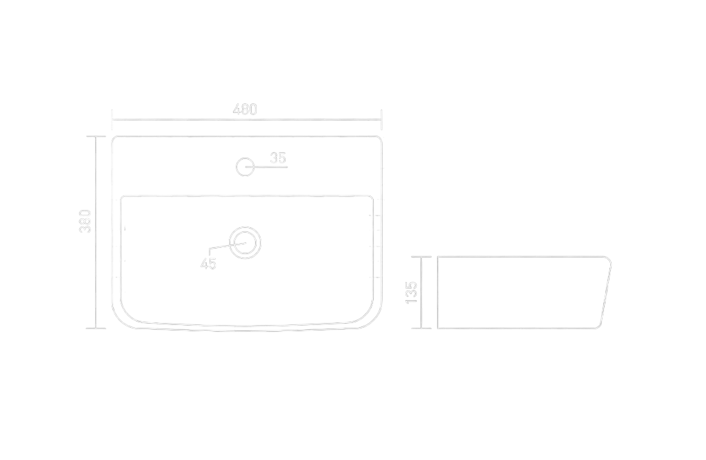 Niro Wall Mounted Basin Technical Dimensions