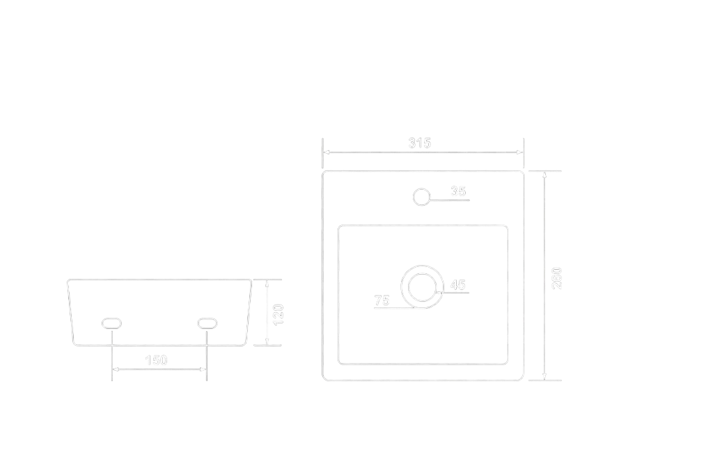 Swan Wall Mounted Basin Technical Dimensions