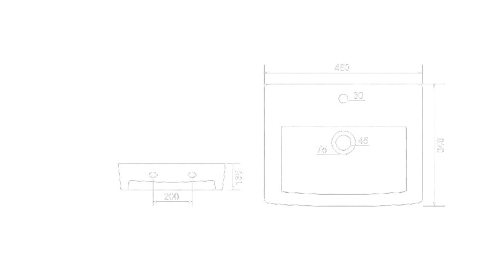 Ignite Wall Mounted Basin Technical Dimensions