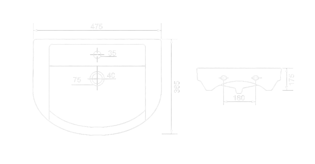 Spouse Wall Mounted Basin Technical Dimensions