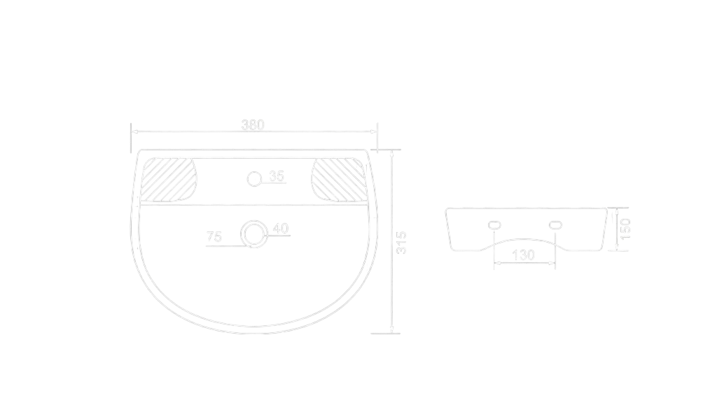 Real Wall Mounted Basin Technical Dimensions