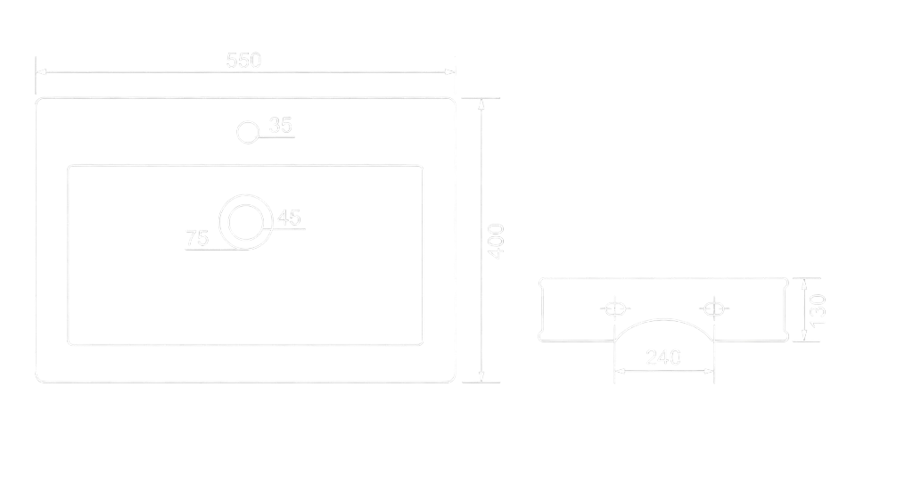 ORB Wall Mounted Basin Technical Dimensions