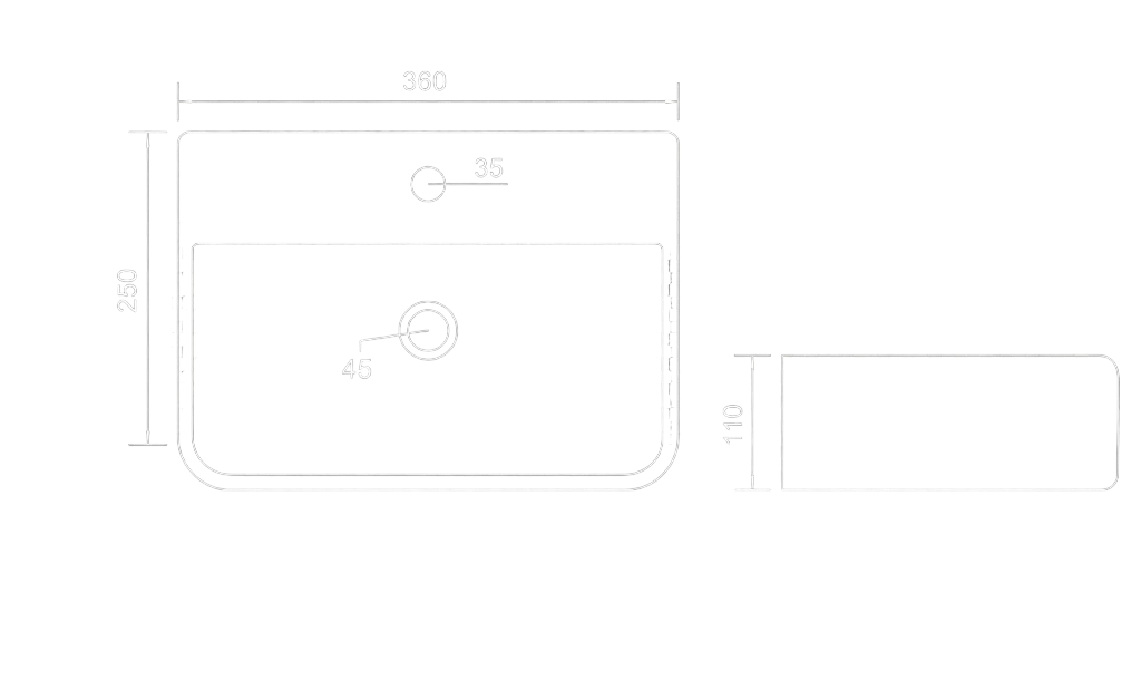 IRIS Wall Mounted Basin Technical Dimensions